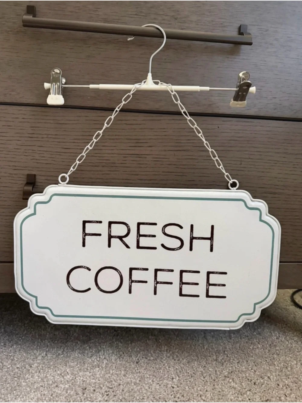 Source Unknown Fresh Coffee Sign - White and Teal Accent